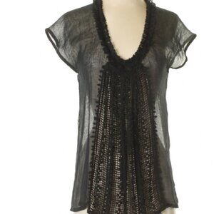 Love Sam at Anthropologie - Short Sleeve Black Blouse - Size XS